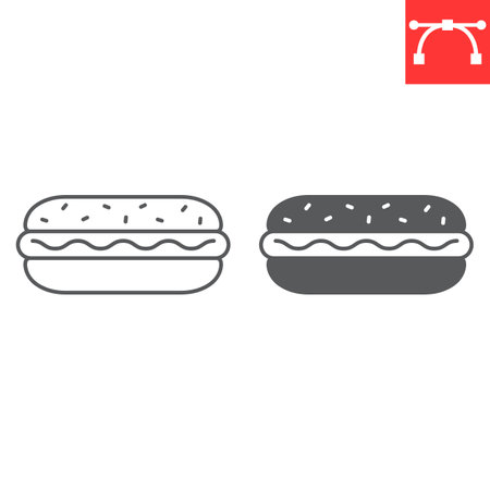 Hot dog line and glyph icon, oktoberfest and fastfood, bratwurst sausage in bun vector icon, vector graphics, editable stroke outline sign, eps 10.のイラスト素材