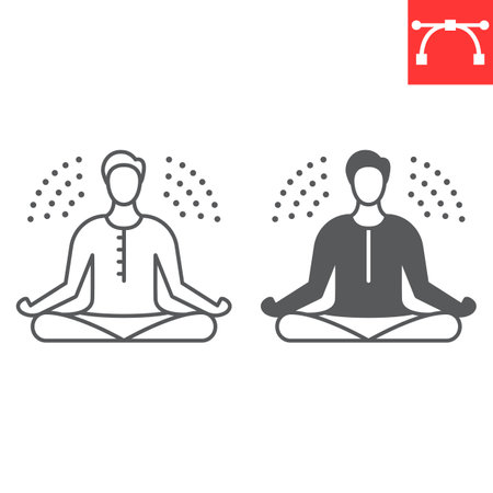 Meditation line and glyph icon, meditate and relaxation, yoga position vector icon, vector graphics, editable stroke outline sign, eps 10.のイラスト素材
