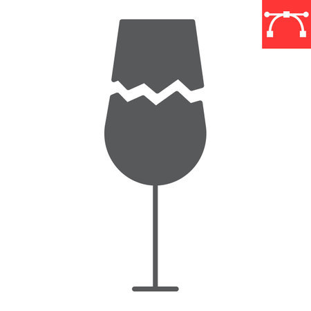 Fragile glyph icon, logistic and package, cracked wine glass vector icon, vector graphics, editable stroke solid sign, eps 10.のイラスト素材