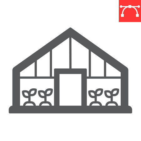 Greenhouse glyph icon, farm and agriculture, glass greenhouse vector icon, vector graphics, editable stroke solid sign, eps 10.のイラスト素材