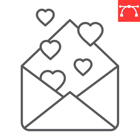 Love letter line icon, valentines day and envelope, greeting card vector icon, vector graphics, editable stroke outline sign, eps 10.のイラスト素材