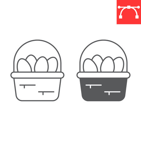 Easter basket with eggs line and glyph icon, holiday and farm, wicker egg basket vector icon, vector graphics, editable stroke outline sign, eps 10.のイラスト素材