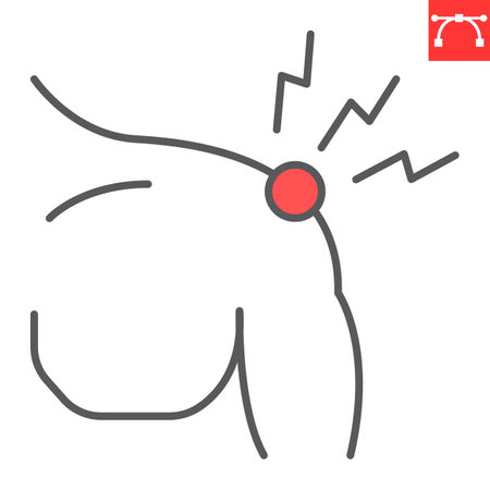 Shoulder pain line icon, body pain and human disease, shoulder ache vector icon, vector graphics, editable stroke outline sign, eps 10.のイラスト素材
