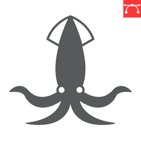 Squid glyph icon, seafood and fish, cuttlefish vector icon, vector graphics, editable stroke solid sign, eps 10.のイラスト素材