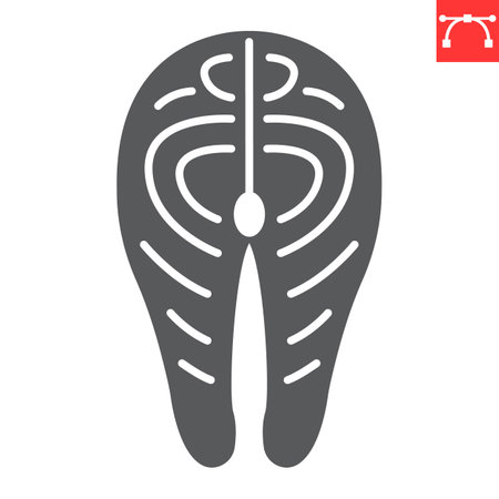 Fish steak glyph icon, seafood and fish, salmon steak vector icon, vector graphics, editable stroke solid sign, eps 10.のイラスト素材