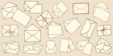 Set of hand-drawn doodle mail envelopesのイラスト素材