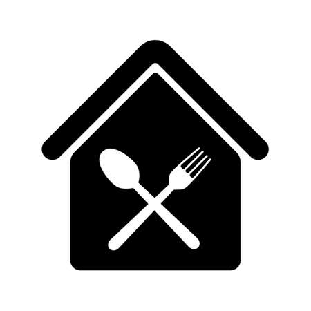 Fork and spoon cutlery inside house icon. Vector illustration isolated on white backgroundのイラスト素材