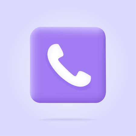 Phone call icon in trendy 3d style on blue square button. White telephone symbol. Vector illustration isolated on purple or violet backgroundのイラスト素材