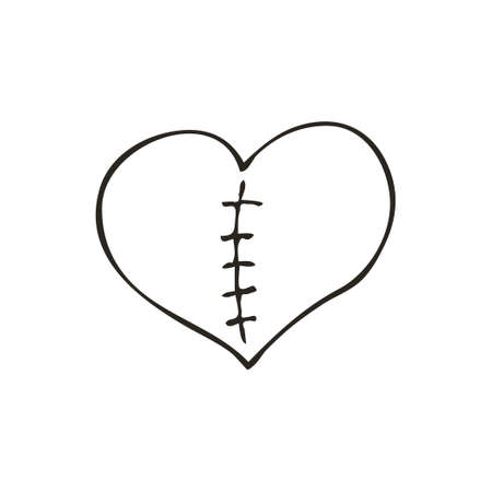 Doodle broken heart icon. Love symbol. Cute hand drawn vector graphic illustration isolated on white background. Simple outline style sign. Art sketch patternのイラスト素材