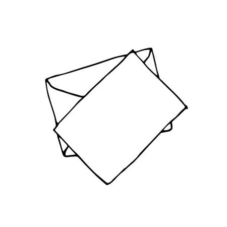 Mail icon, closed envelope, email symbol. Sketch letter. Hand drawn doodle cartoon style. Vector drawing illustration. Letter icon. Closed outline envelopeのイラスト素材