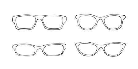 Black sketch fashion eye glasses icon set. Vector doodle cartoon illustration. Frame retro eyeglasses icons. Hand drawn doodle spectaclesのイラスト素材