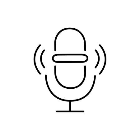Microphone outline icon. Voice record symbol. Podcast radio icon. Microphone line illustration for a podcast interview. Editable strokeの写真素材