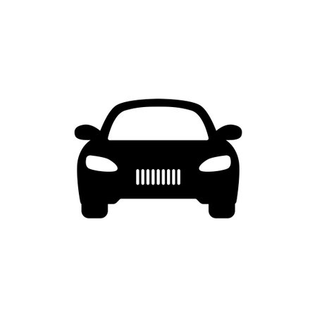 Car front icon. Silhouette symbol. Car sign. Auto, view, parking, travel concept. Silhouette simple vector illustration. Icon symbolのイラスト素材