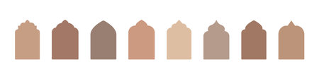Islamic vector shape of a window or door arch. Arab frame set. Ramadan kareem silhouette icon. Mosque gate. Islamic arabesque pattern. Arabian muslim shape archのイラスト素材