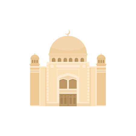 Flat mosque vector. Muslim building for islamic, ramadan, eid design. Cartoon illustration isolated on white background. Islam mosque in flat styleのイラスト素材