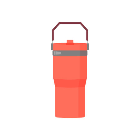 Coffee bottle. Flat illustration of a cup for a drink, water. Vector travel mug for tea and tumbler. Thermo coffee cup icon. Cartoon with thermo mug for cover designのイラスト素材