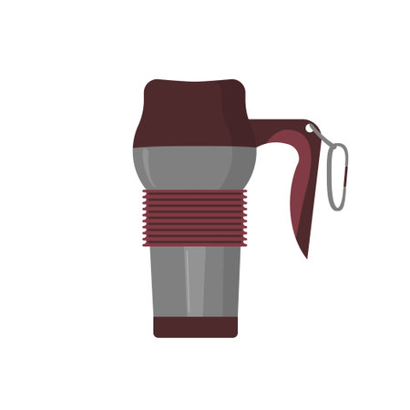 Coffee bottle. Flat illustration of a cup for a drink, water. Vector travel mug for tea and tumbler. Thermo coffee cup icon. Cartoon with thermo mug for cover designのイラスト素材