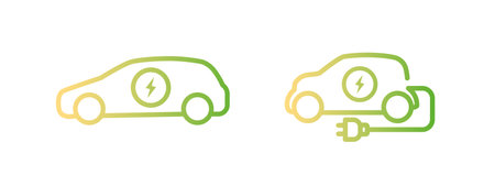 Electric car icon. Hybrid vehicle pictogram. Line electric car with piug vector icon symbol. Eco energy autoのイラスト素材