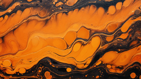 Abstract orange black marble texture background. Tiger art ink liquid pattern.のイラスト素材