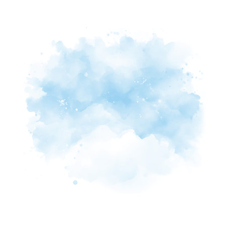 Abstract pattern with blue watercolor cloud on white background. Cyan watercolour water brash splash texture. Vector pastel color paint stain. Blue watercolor backgroundのイラスト素材