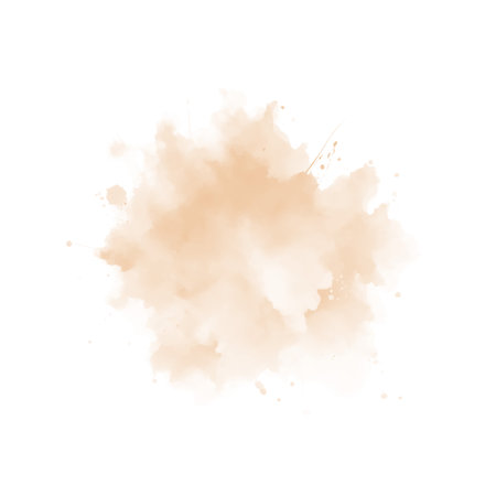 Peach watercolor splash on white background. Vector beige watercolour texture. Ink paint brush stain. Watercolor pastel splash. Peach water color splatter on light backgroundのイラスト素材