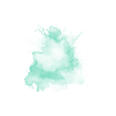 Abstract mint green watercolor water splash on a white background. Vector watercolour texture in mint color. Ink paint brush stain. Green splatter spot. Watercolor pastel splashのイラスト素材