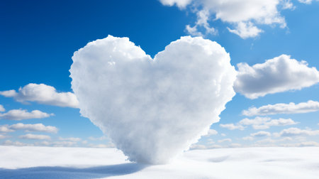 Heart shaped snow cloud in clear cold sky, winter weather scenery, romantic cloud formationの素材