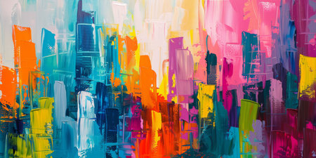 Modern impressionism technique. City template for wall poster print. Abstract Painting. Hand brush painting on a background of paint texture. Oil painting style. High quality photoの素材