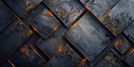 Black and gold abstract background. Modern black background with gold line composition. 3d illustration design for banner, presentation, business card, flyer and much more. High quality photoの素材