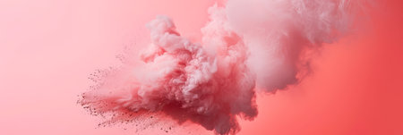 Smoke clouds of pink, orange, and peach blend on a blue background, creating a mesmerizing visual with vibrant colors and dynamic movement, forming a beautiful and ethereal displayの素材