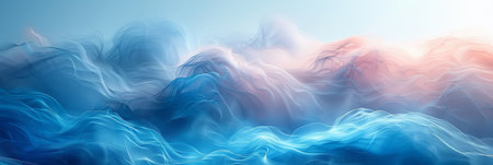 Surreal flowing smoke clouds in soft pastel blue and pink colors, creating an ethereal and dreamy atmosphere, like a mystical and gentle blend of hues in a calm and soothing fluidityの素材