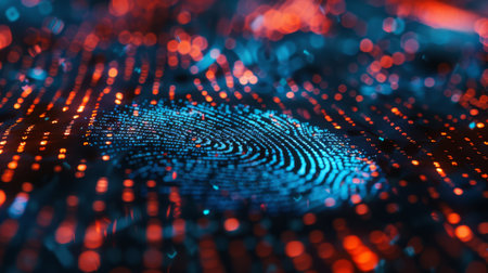 fingerprint Scanning Identification System. Biometric Authorization and Business Security Concept, fingerprint Scanning on digital screen. cyber security Concept. High quality photoの素材