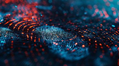 fingerprint Scanning Identification System. Biometric Authorization and Business Security Concept, fingerprint Scanning on digital screen. cyber security Concept. High quality photoの素材