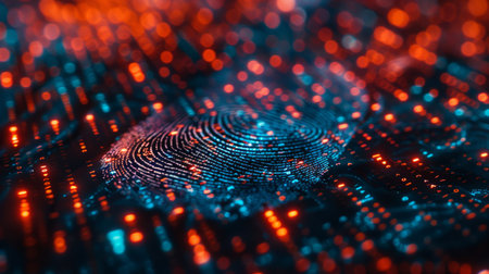 fingerprint Scanning Identification System. Biometric Authorization and Business Security Concept, fingerprint Scanning on digital screen. cyber security Concept. High quality photoの素材