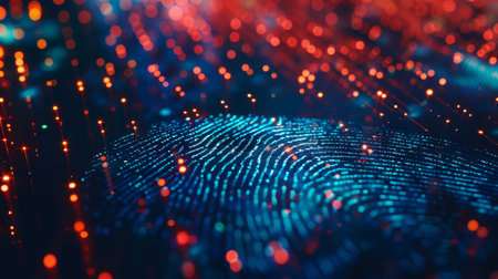 fingerprint Scanning Identification System. Biometric Authorization and Business Security Concept, fingerprint Scanning on digital screen. cyber security Concept. High quality photoの素材