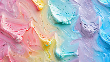 Colorful rainbow ice cream is a whimsical treat with vibrant colors, inviting everyone to enjoy its tempting flavors. Sweet, creamy, perfect for summer and sure to brighten any dayの素材