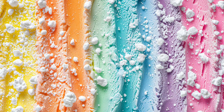Colorful rainbow ice cream is a whimsical treat with vibrant colors, inviting everyone to enjoy its tempting flavors. Sweet, creamy, perfect for summer and sure to brighten any dayの素材