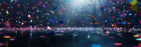 Colorful confetti falls with beautiful bokeh lights, creating a perfect atmosphere for party and celebration visualsの素材