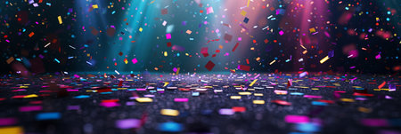 Colorful confetti falls with beautiful bokeh lights, creating a perfect atmosphere for party and celebration visualsの素材