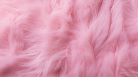 Close-up of a soft and fluffy pink fur texture, perfect for background, textiles, or design purposes.の素材
