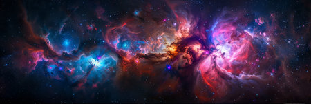 A cosmic nebula with vivid colors and countless stars, creating a stunning spectacle in the vastness of spaceの素材