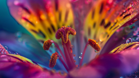 Showcase the beauty of an abstract blooming flower with a detailed macro shot, vibrant colors, and intricate detailsの素材