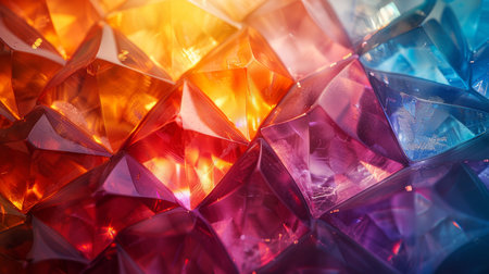 Enigmatic abstract crystals in vibrant hues, blending colors seamlessly, showcasing exquisite artistryの素材