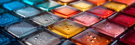 A bright image captures colorful gel blocks in an intricate pattern, resulting in a vibrant and artistic displayの素材