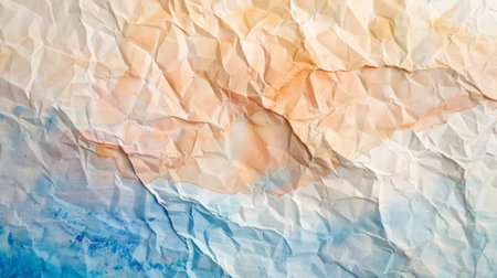A vibrant, abstract crinkled paper texture with warm and cool tones, perfect for digital art backgrounds.の素材