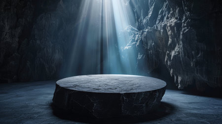 stone display, rock, dramatic and epic atmosphere, cosmetics and beauty for men, virility. High quality photoの素材