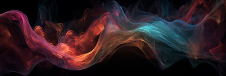 A dark background enhances the effect of vibrant abstract smoke waves, creating a stunning visual impactの素材