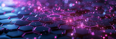 A hightech setting featuring illuminated hexagons and abstract design elements in a futuristic digital themeの素材