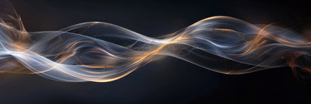 Create a captivating visual effect with a harmonious blend of white and gold, forming elegant abstract wavesの素材