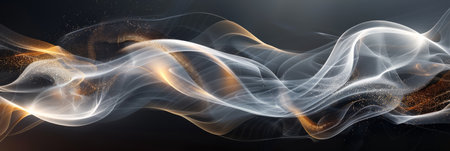 Create a captivating visual effect with a harmonious blend of white and gold, forming elegant abstract wavesの素材
